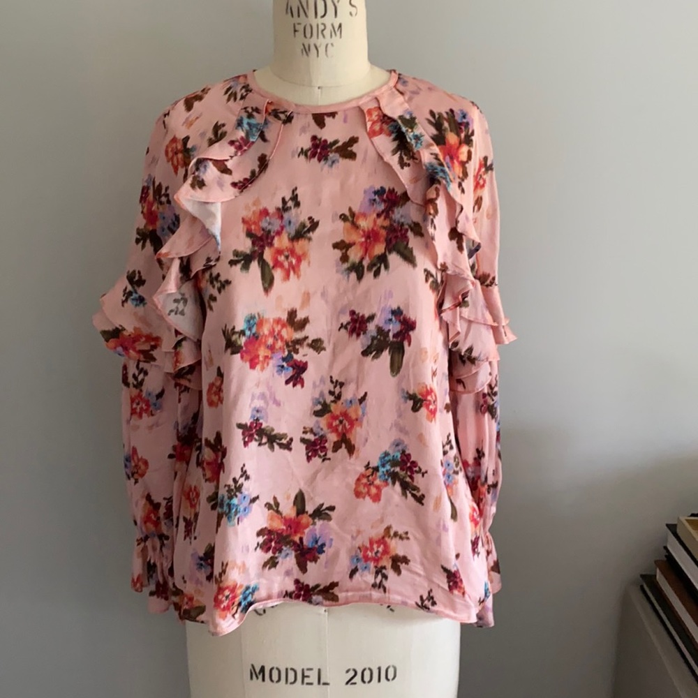 Zara floral viscose top with ruffles